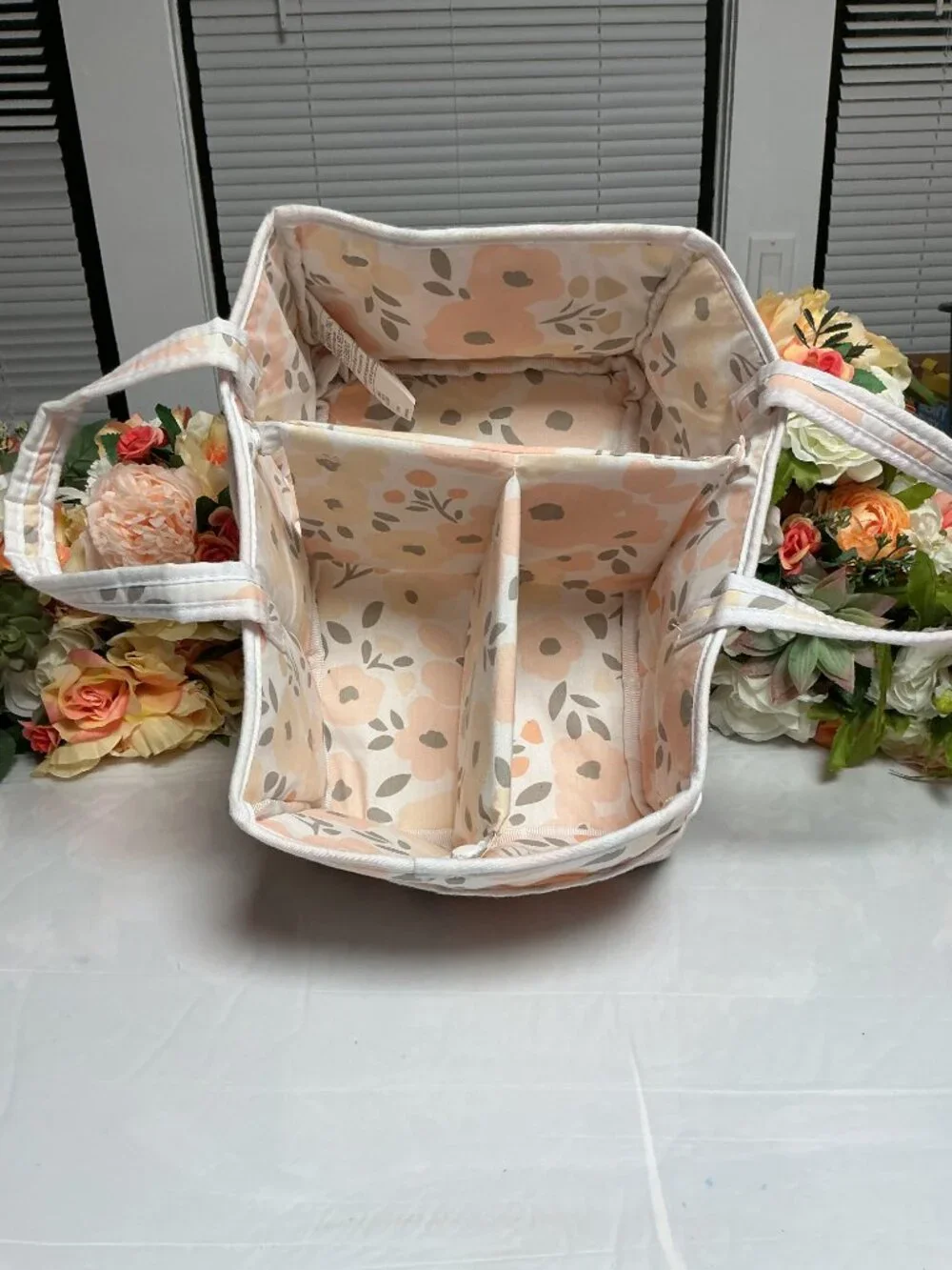 Trend Lab Floral Diaper Caddy Nursery Organizer Removable Dividers
